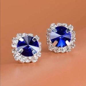 Blue rhinestone & zircon stud earrings